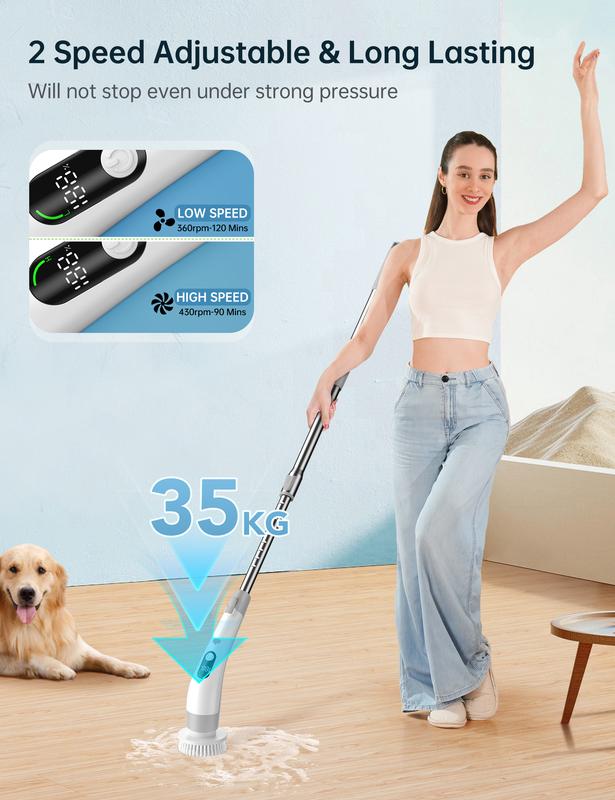 🚀Electric Spin Scrubber, Cordless Cleaning Brush Scrubber for Home, 400RPM/Mins-8 Replaceable Brush Heads